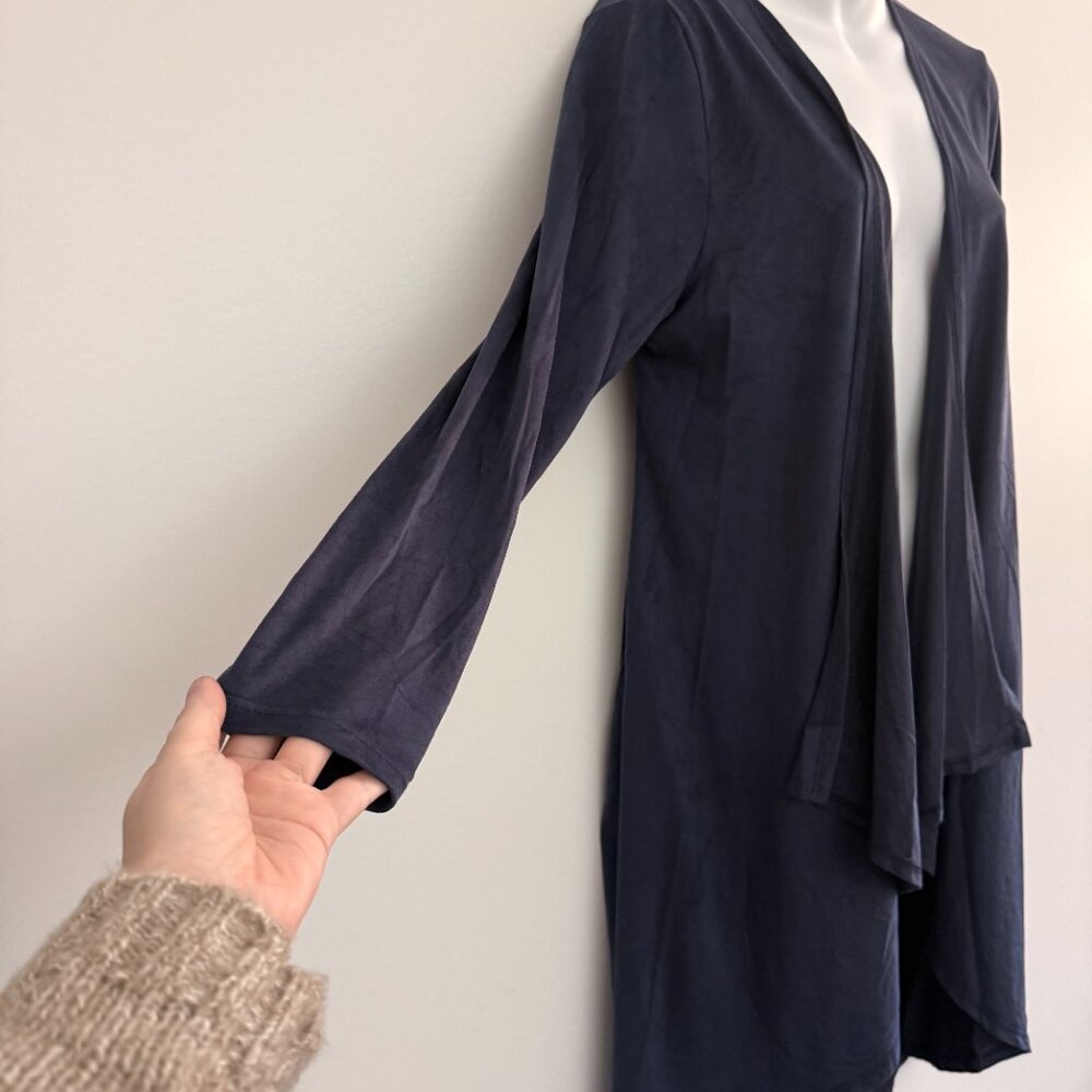 Honey & Lace Slate Blue Open Front Duster Cardigan | Flowy Draped Fit | Size XS - Picture 6 of 9